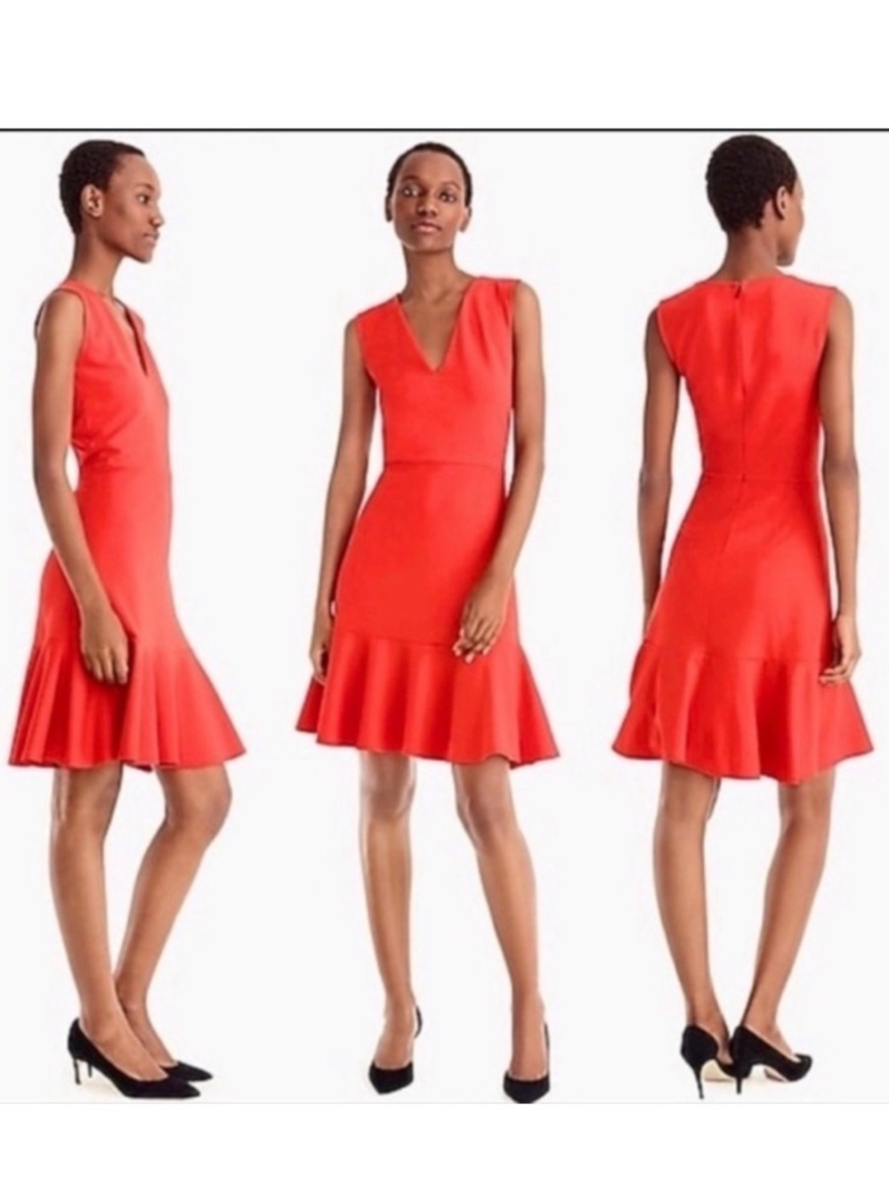 J.Crew 365 Red Ponte V-Neck Flounce Hem Sheath Dress Size 0 K2198